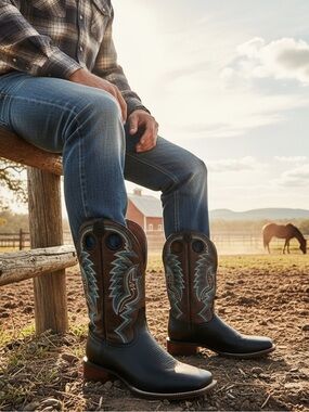 DAN POST DEUCE WESTERN PERFORMANCE BOOTS 9.5 EW  BROAD SQUARE TOE